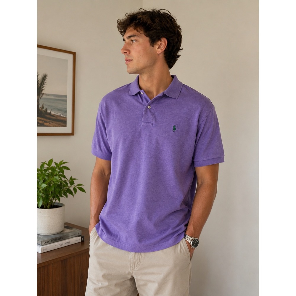 Polo Ralph Lauren Mens Purple Short Sleeve Cotton Polo Shirt Large Green‎ Pony